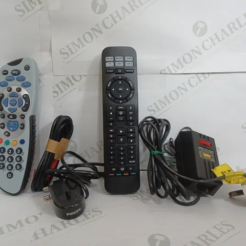 BOX OF APPROXIMATELY 10 ASSORTED ITEMS TO INCLUDE - SKY Q REMOTE - ETHERNET CABLE - UNIVERSAL REMOTE ETC