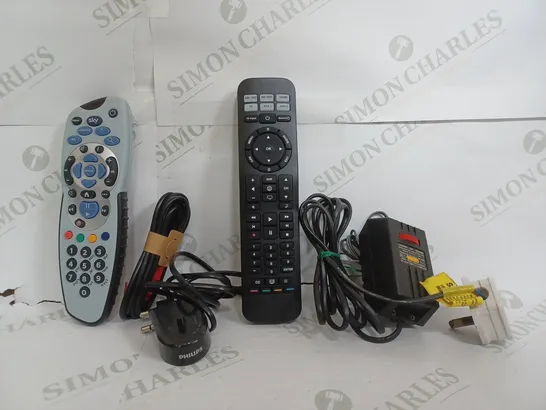 BOX OF APPROXIMATELY 10 ASSORTED ITEMS TO INCLUDE - SKY Q REMOTE - ETHERNET CABLE - UNIVERSAL REMOTE ETC