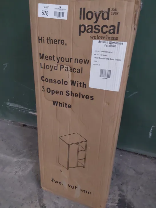 BOXED LLOYD PASCAL CONSOLE WITH 3 OPEN SHELVES WHITE