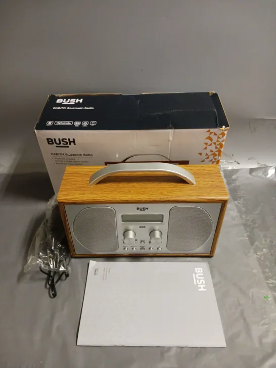 BOXED BUSH DAB/FM BLUETOOTH RADIO IN WOOD/SILVER