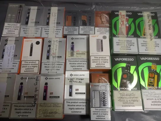 LOT OF APPROXIMATELY 20 ASSORTED VAPING ITEMS TO INCLUDE ASPIRE AND VAPORESSO