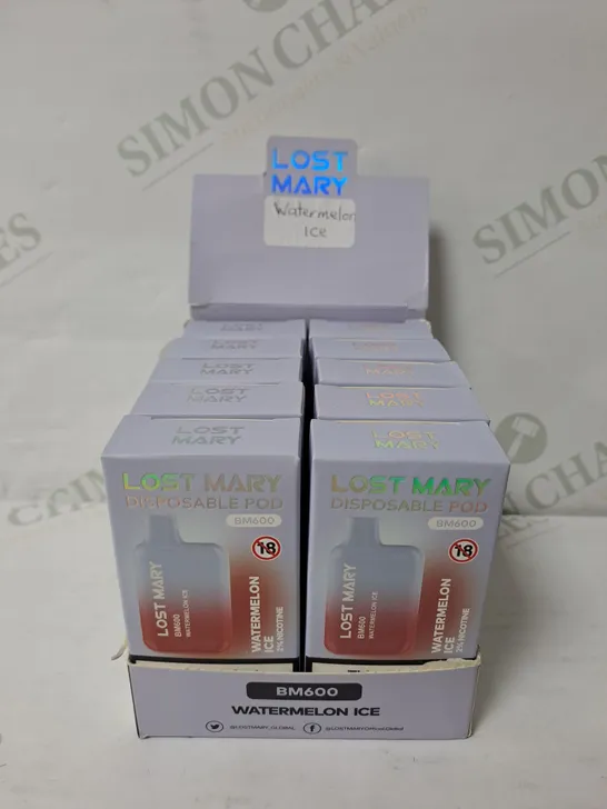 BOX OF 10 LOST MARY WATERLEMON ICE DISPOSABLE POD