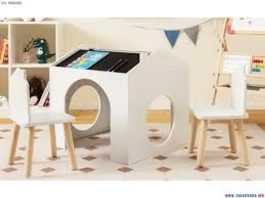 BOXED 3 PIECES WOODEN KIDS TABLE AND CHAIR SET WITH CHALKBOARDS-WHITE