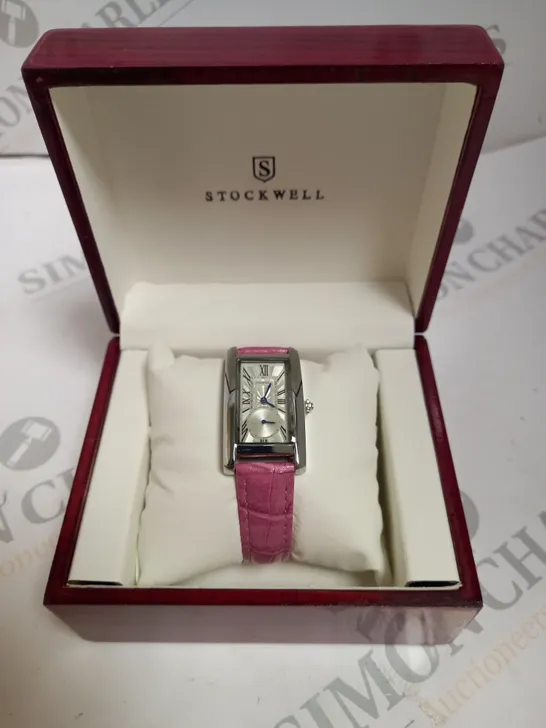 LADIES STOCKWELL WATCH – TEXTURED DIAL WITH SUB DIAL MINUTE HAND – PINK LEATHER STRAP.