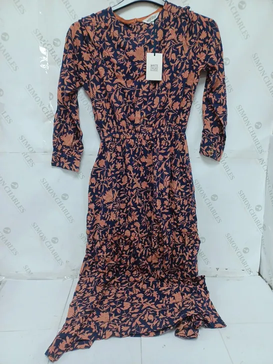 WHITE STUFF OLIVE JERSEY MIDI DRESS IN NAVY MULTI - SIZE 8