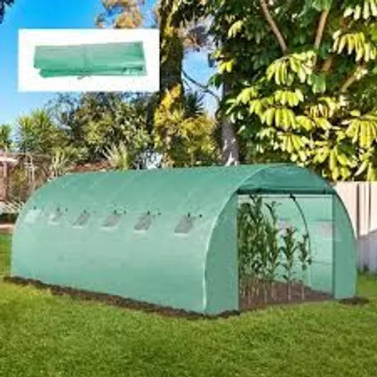 BOXED OUTSUNNY 6 X 3 X 2M GREENHOUSE REPLACEMENT COVER ONLY WINTER GARDEN PLANT PE COVER FOR TUNNEL WALK-IN GREENHOUSE WITH ROLL-UP WINDOWS DOOR OUTDOOR, GREEN