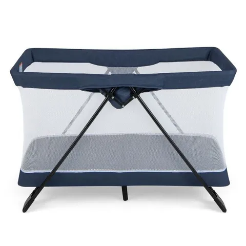 BOXED PORTABLE BABY TRAVEL CRIB WITH REMOVABLE MATTRESS AND WASHABLE COVER - NAVY