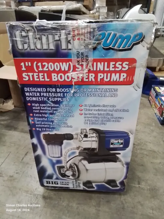 BOXED CLARKE PUMP 1" (1200W) STAINLESS STEEL BOOSTER PUMP