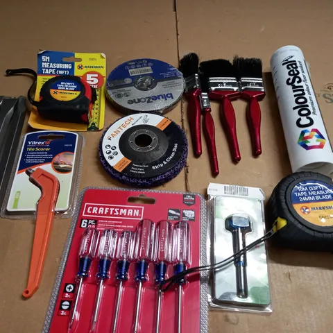 LOT OF ASSORTED TOOLS AND DIY ITEMS TO INCLUDE CHISELS, BLUE ZONE DISCS AND SCREWDRIVER SET
