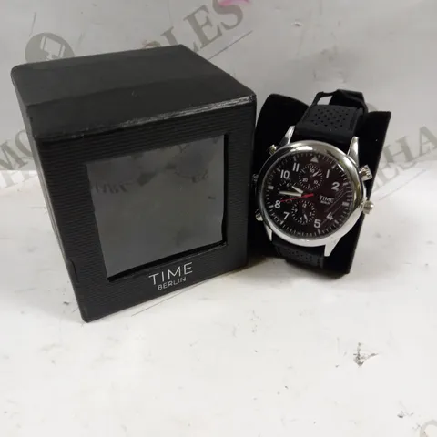 TIME BERLIN RUBBER STRAPPED BLACK DIAL WATCH