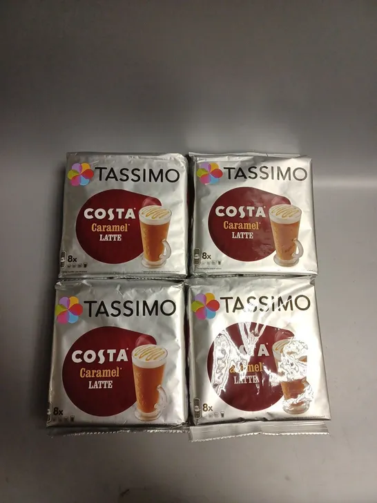 4 X SEALED (8 PODS PER PACK) TASSIMO COSTA CARAMEL LATTE COFFEE PODS