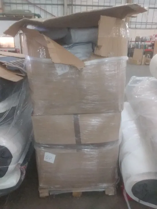 PALLET OF ASSORTED BEDDING ITEMS IN LARGE AMOUNT TO INCLUDE MATTRESS PROTECTOR, TOPCOOL DUVET, AND WEIGHTED BLANKED ETC.