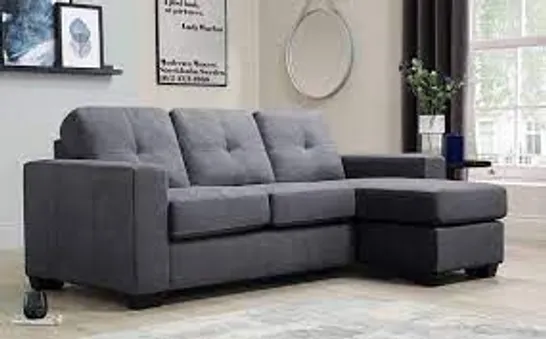 BOXED INCOMPLETE DESIGNER RIO SLATE GREY FABRIC L SHAPED CORNER SOFA  (BOX 1 OF 2 ONLY)