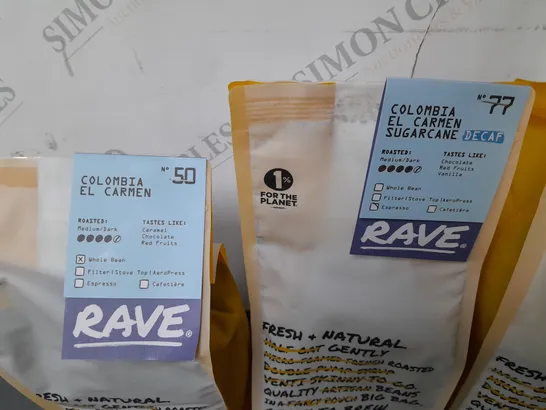 LOT OF 4 ASSORTED 1KG PACKS OF RAVE COFFEE