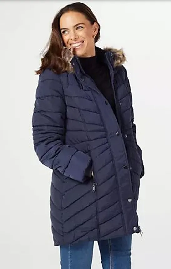 CENTIGRADE FAUX DOWN COAT WITH REMOVABLE HOOD NAVY MEDIUM