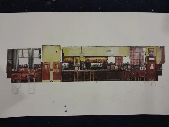 THE LAURIESTON BAR  LONG SECTION DRAWING  1:20 SCALE  PEN AND WATERCOLOUR  SIGNED LIMITED EDITION GICLEE PRINT ON ART PAPER