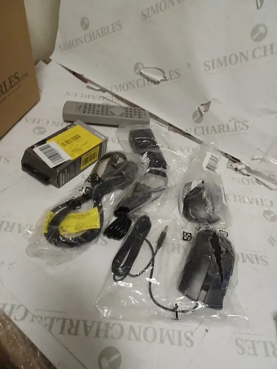 BOX OF ASSORTED ELECTRICALS INCLUDING REMOTE, CHARGERS AND MOUSE