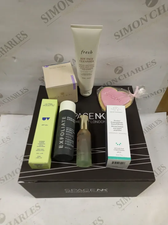 SPACENK APOTHECARY LONDON HEALTH & BEAUTY GIFT SET TO INCLUDE PAULA'S CHOICE 2% BHA LIQUID EXFOLIANT, DRUNK ELEPHANT POWERPEPTIDE RESURF SERUM, ULTRA VIOLETTE HYDRATING FACIAL SUNSCREEN ETC 