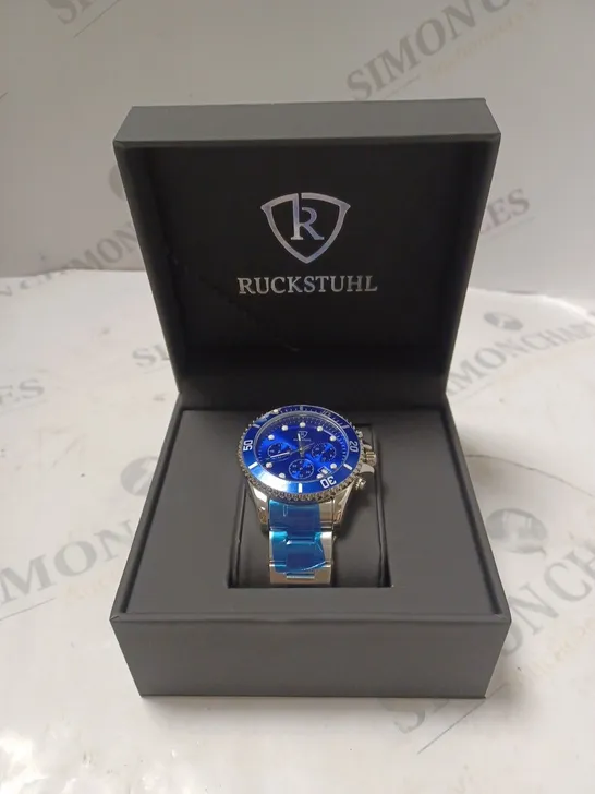 MENS RUCKSTUHL CHRONOGRAPH 8829 WATCH – BLUE DIAL - STAINLESS STEEL STRAP – 3ATM WATER RESISTANT – DATE FUNCTION