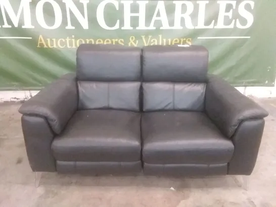 QUALITY DESIGNER ILLINOIS 2 SEATER POWER RECLINER SOFA - BLACK LEATHER