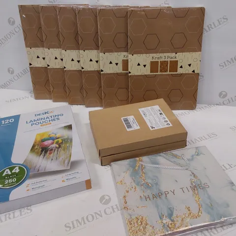 APPROXIMATELY 10 BRAND NEW ITEMS TO INCLUDE: PACK OF 120 LAMINATE POUCHES, 6 NU KRAFT 3-PACKS