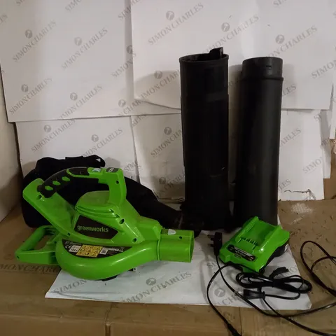 GREENWORKS CORDLESS VACUUM CLEANER AND LEAF BLOWER