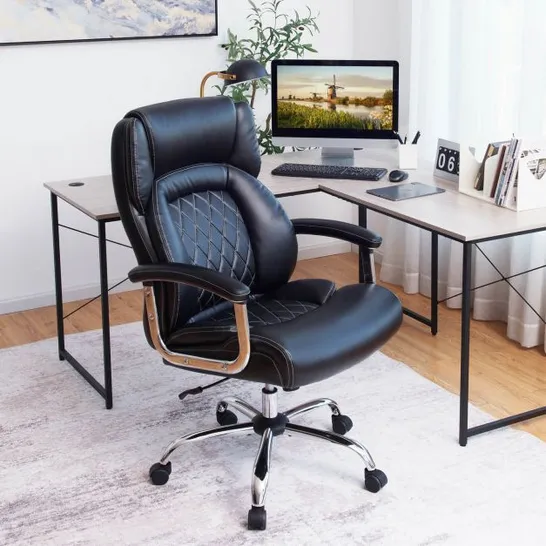 BOXED COSTWAY LEATHER OFFICE CHAIR WITH ROCKING MODE AND ARMRESTS (1 BOX)