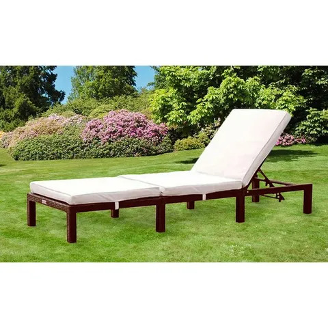 BOXED JANELLE 195cm LONG RECLINING CHAISE SUNLOUNGER - BROWN (1 BOX)