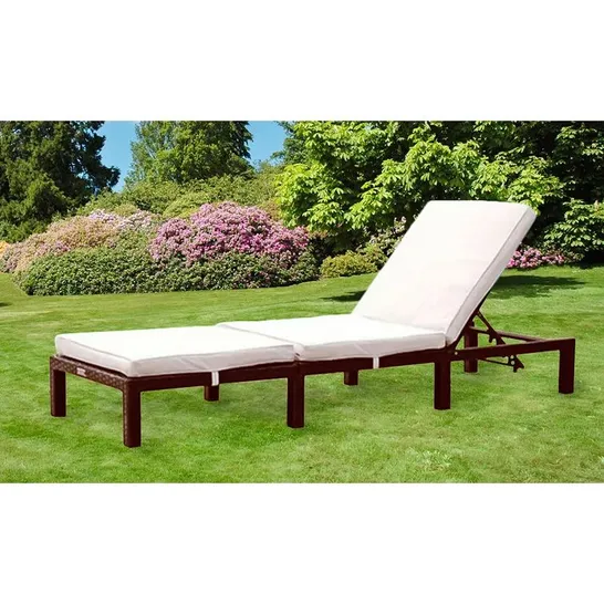 BOXED JANELLE 195cm LONG RECLINING CHAISE SUNLOUNGER - BROWN (1 BOX)