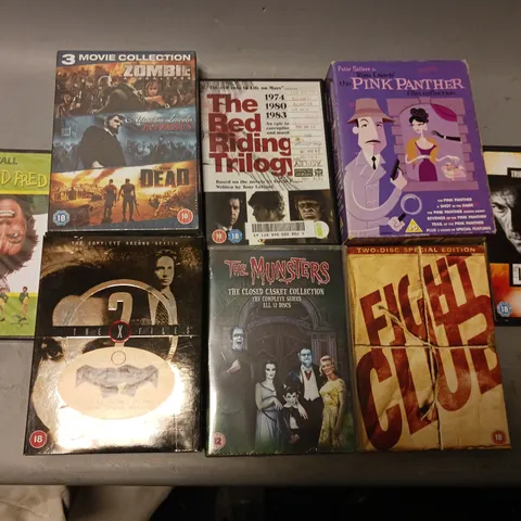 BOX OF APPROX 20 ASSORTED DVDS TO INCLUDE - VAN DAMME THE ORDER IN HELL WAKE OF DEATH, FLIGHT CLUB , PINK PANTHER FILM COLLECTION ETC