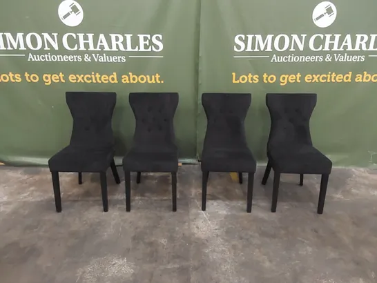 SET OF 4 KENSINGTON BLACK VELVET BUTTON BACK DINING CHAIRS - BLACK LEGS 