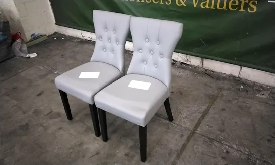 PAIR OF KENSINGTON LIGHT GREY LEATHER BUTTON BACK DINING CHAIRS WITH BLACK LEGS