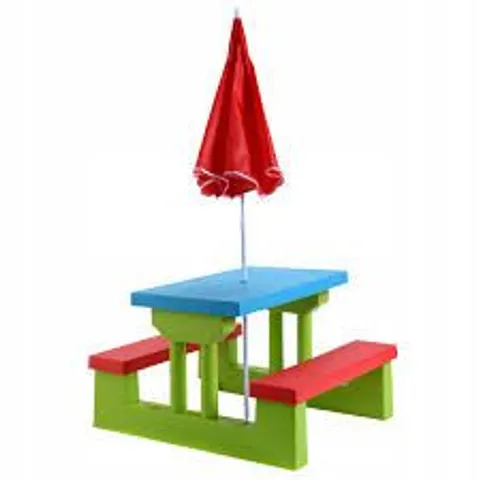 BOXED COSTWAY KIDS PICNIC FOLDING TABLE AND BENCH SET WITH UMBRELLA