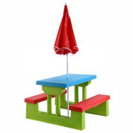 BOXED COSTWAY KIDS PICNIC FOLDING TABLE AND BENCH SET WITH UMBRELLA