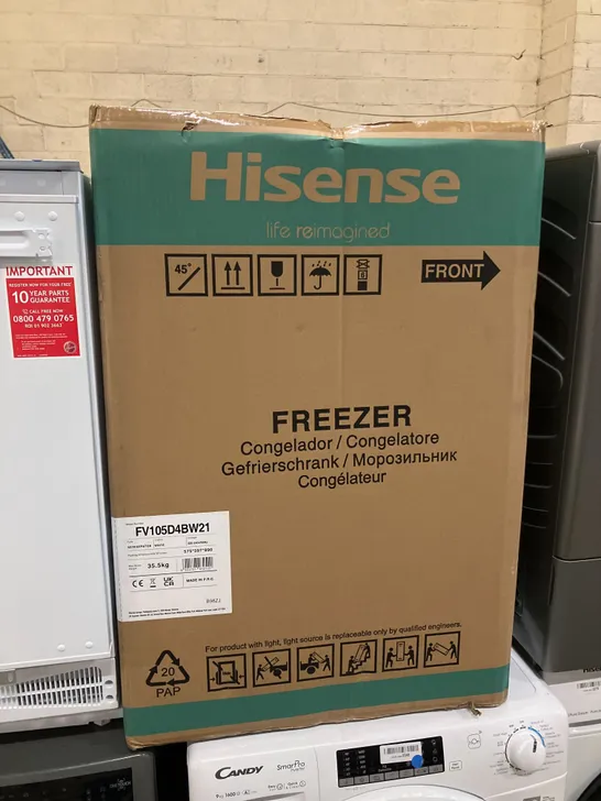 BOXED HISENSE FV105D4BW21 UNDERCOUNTER FREEZER WHITE - UNPROCESSED RAW RETURN