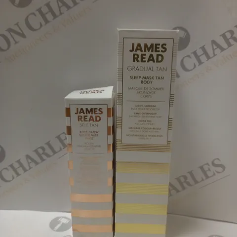 BOXED SET OF 2 JAMES READ ITEMS TO INCLUDE - SELF TAN ROSE GLOW WATER MIST FACE & GRADUAL TAN SLEEP MASK TAB BODY