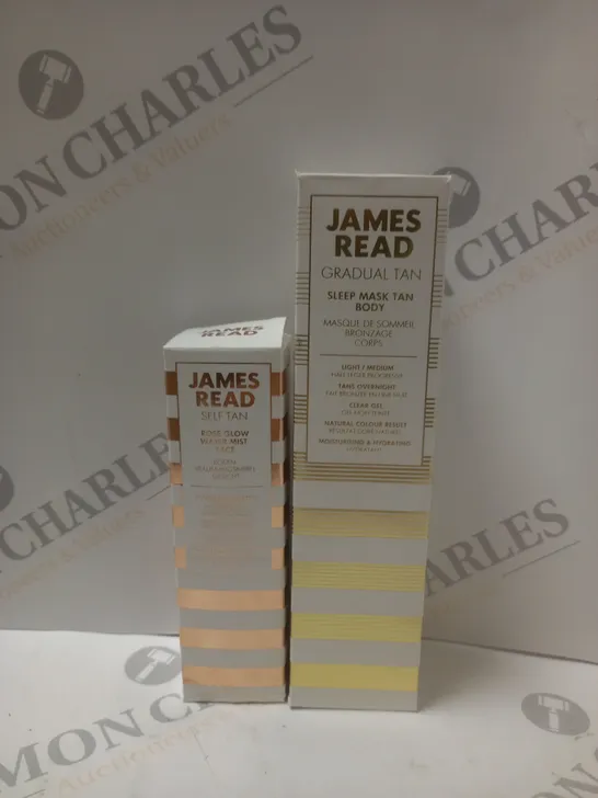 BOXED SET OF 2 JAMES READ ITEMS TO INCLUDE - SELF TAN ROSE GLOW WATER MIST FACE & GRADUAL TAN SLEEP MASK TAB BODY