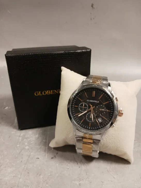 GLOBENFELD MARKSMAN SILVER ROSE BLACK DIAL WATCH 