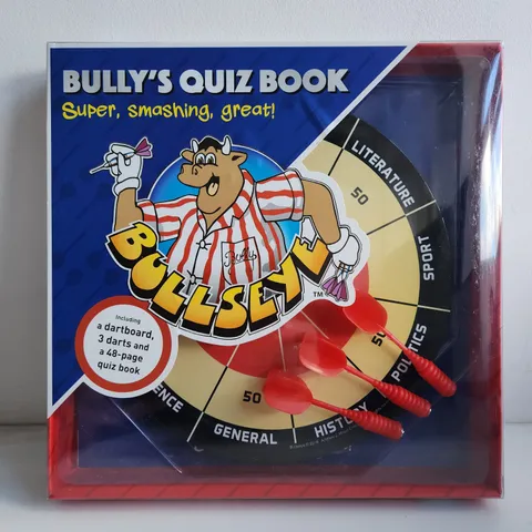 10 BRAND NEW BOXED BULLY'S SET CONSISTING OF A DARTBOARD, 3 DARTS AND 48-PAGE QUIZ BOOK