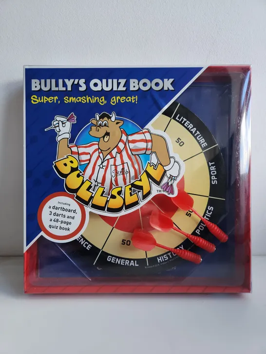 10 BRAND NEW BOXED BULLY'S SET CONSISTING OF A DARTBOARD, 3 DARTS AND 48-PAGE QUIZ BOOK