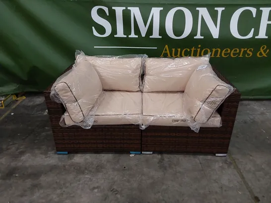 DESIGNER RATTAN GARDEN/PATIO SOFA IN CHOCOLATE MIX AND COFFEE CREAM COLOUR 