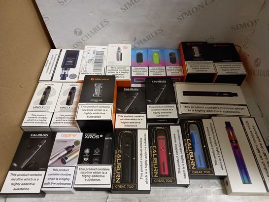 LOT OF APPROXIMATELY 20 E-CIGARATTES TO INCLUDE CALIBURN C2 POD, VOOPOO VINCI X 2 MODKIT ETC.