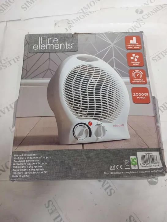 BOXED FINE ELEMENTS 2000W UPRIGHT FAN HEATER