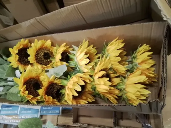 PALLET CONTAINING APPROXIMATELY  12 SAMSUNG GALAXY A22 CASES 15 BOXES OF STEREO SPLITTERS, 40 BOXES OF PAMPAS STEMS AND 23 BOXES OF INDIVIDUAL STEM SUNFLOWERS 