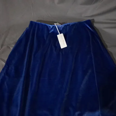 DANNII MINOGUE VELVET MIDI SKIRT IN MIDNIGHT BLUE SIZE L 