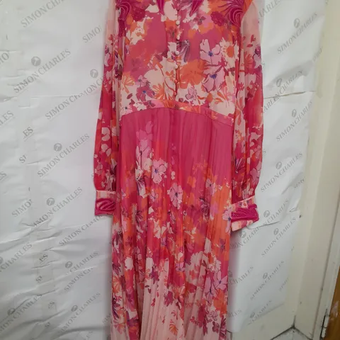MONSOON LONG SLEEVE BUTTON UP EMBROIDERED MAXI DRESS IN PINK FLORAL SIZE 22