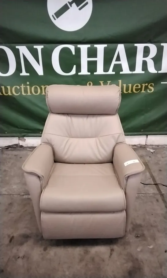 QUALITY BRITISH DESIGNED & MANUFACTURED G PLAN MALMO LARGE POWER RECLINER CHAIR CAMBRIDGE TAUPE LEATHER