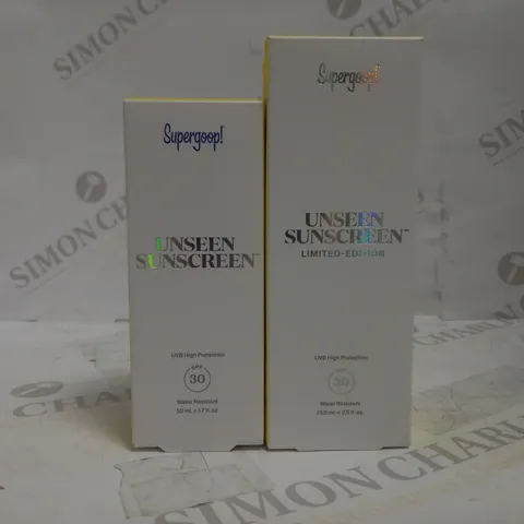 LOT OF 2 SUPERGOOP! UNSEEN SUNSCREEN UVB HIGH PROTECTION SPF 30 50ML + 73.9ML