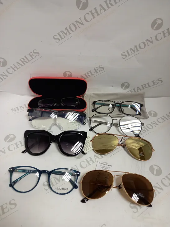 BOX OF APPROXIMATELY 20 ASSORTED PRESCRIPTION SPECTACLES & SUNGLASSES TO INCLUDE SCOUT, LIBERTY GLASSES, SAFETY GLASSES ETC 