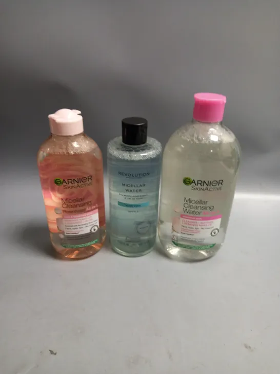 LOT OF 3 BOTTLES OF MICELLAR CLEANSING WATER GARNIER AND REVOLUTION